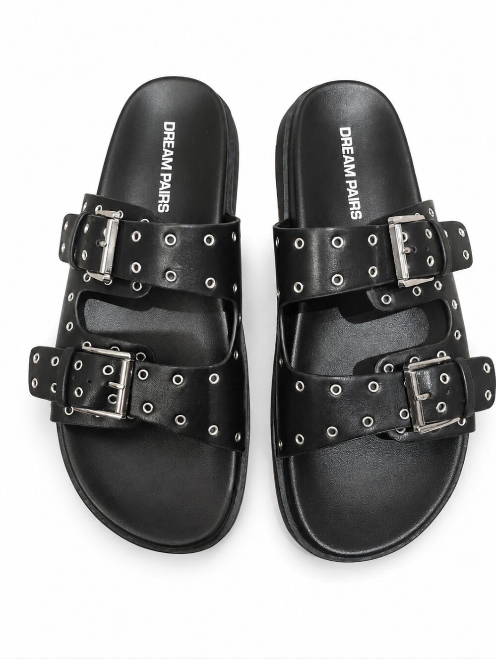 Black Double-Buckle Grommet Slides Size 8.5 NWT Cottagecore Beach Festival